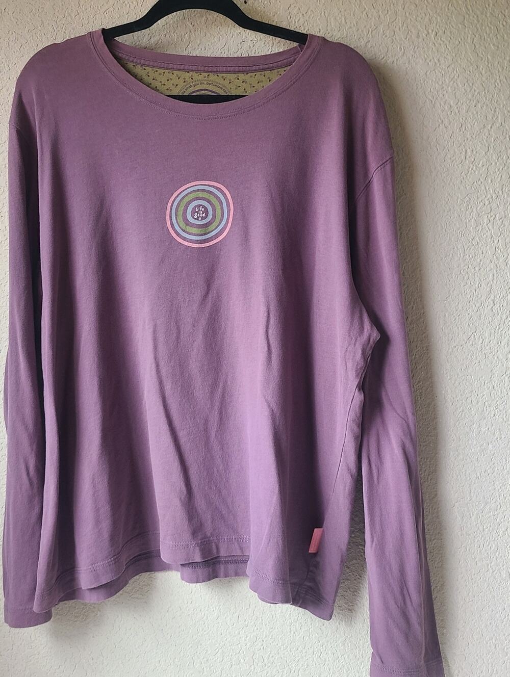 Life is Good Lavender Long Sleeve Tee with Concentric Circle Logo Women's XL